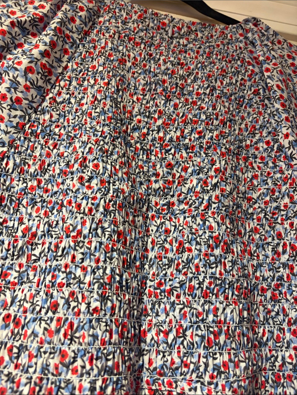 J. Crew Red and Blue Floral Midi Dress with Puff Sleeves - Picture 5 of 6